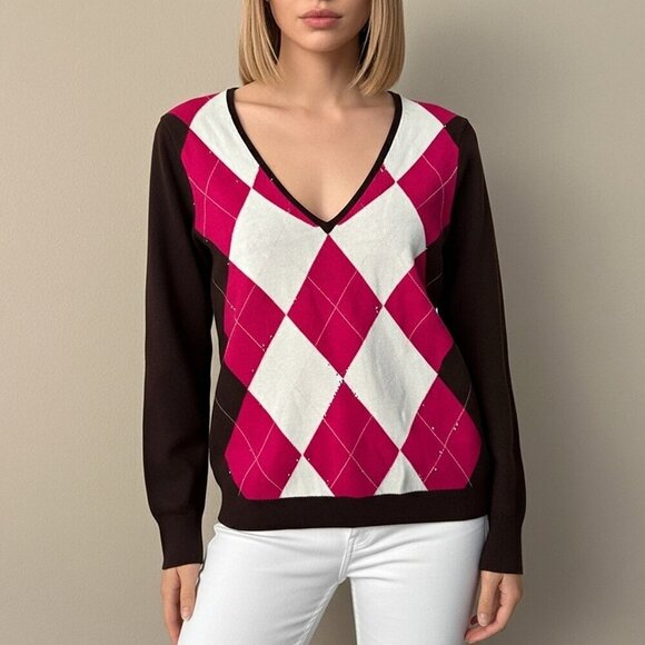 J. Crew Sweaters - Vintage J.Crew Wool Cashmere Blend Argyle V-Neck Sweater Size M